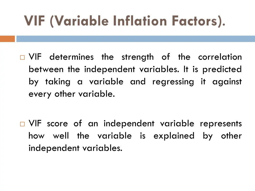 vif variable inflation factors