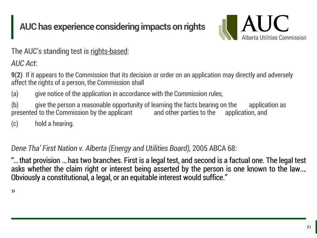 auc has experience considering impacts on rights