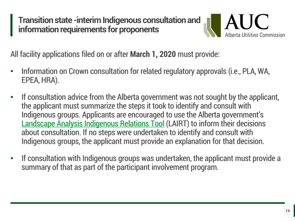 transition state interim indigenous consultation