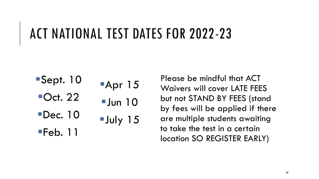 act national test dates for 2022 23