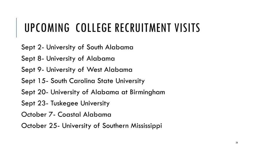 upcoming college recruitment visits