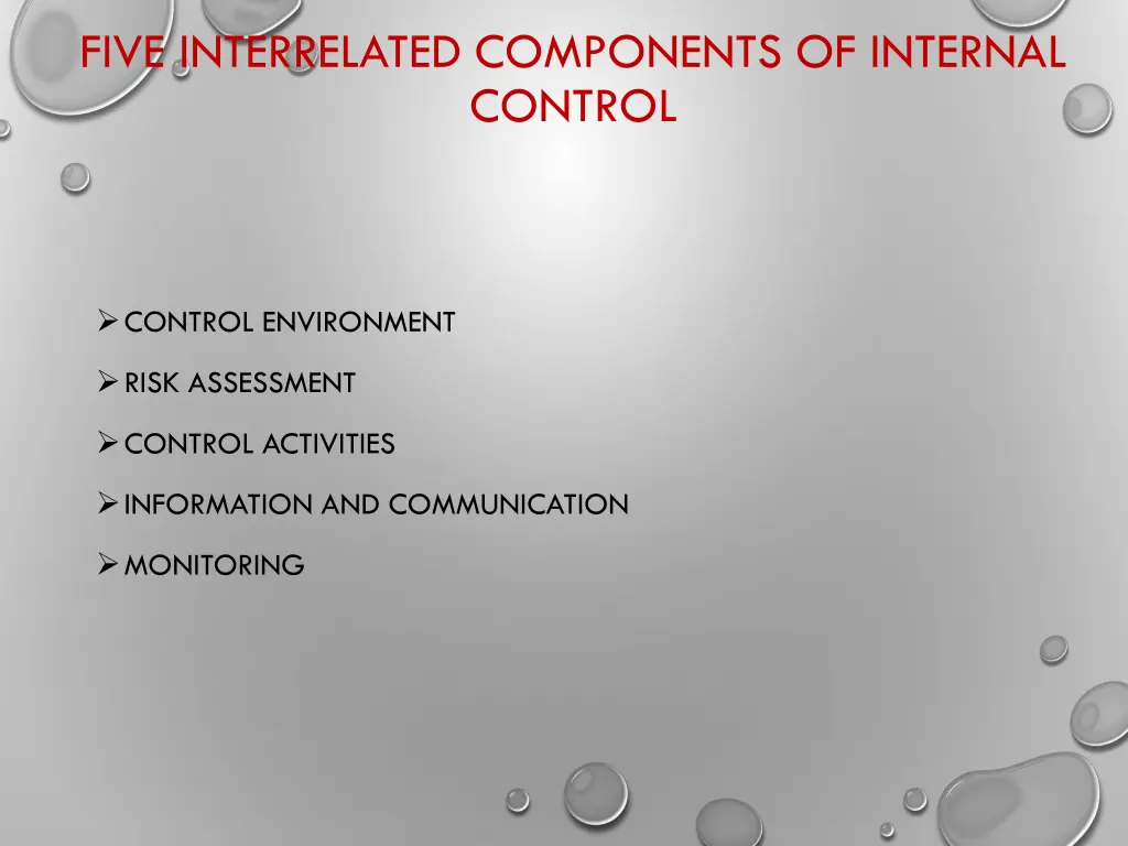 five interrelated components of internal control