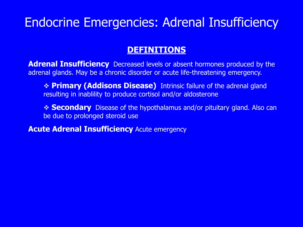 endocrine emergencies adrenal insufficiency