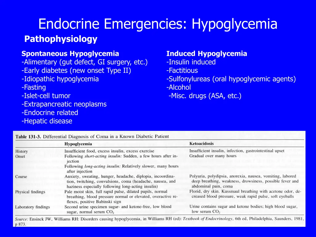 endocrine emergencies hypoglycemia pathophysiology