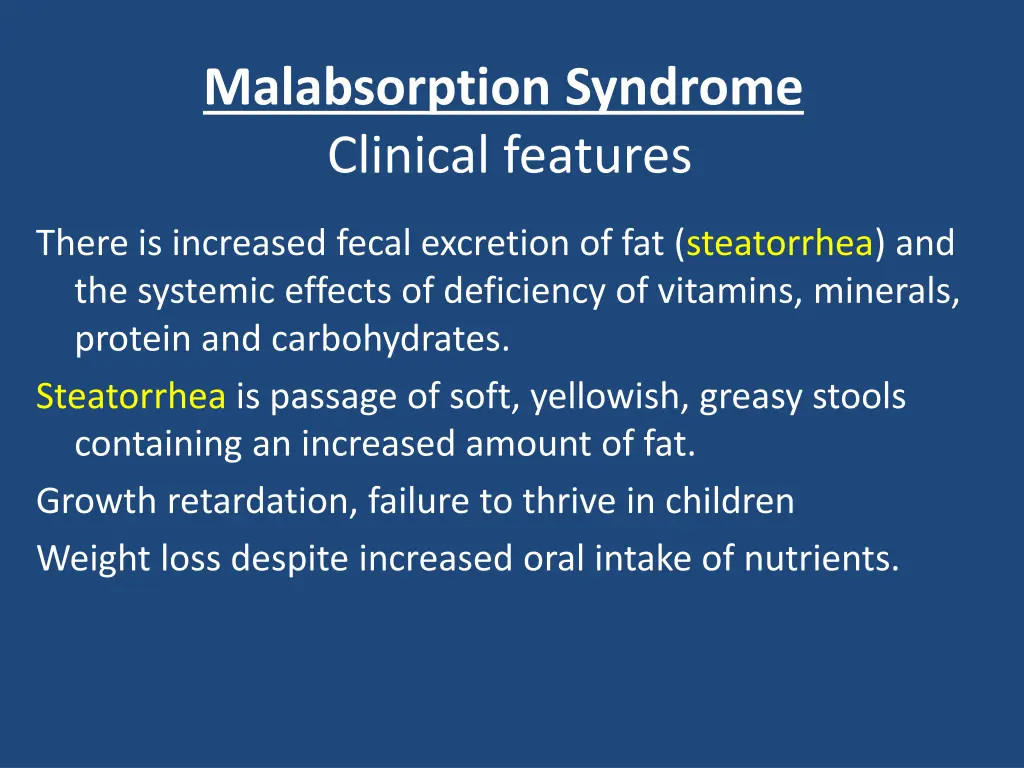 malabsorption syndrome clinical features