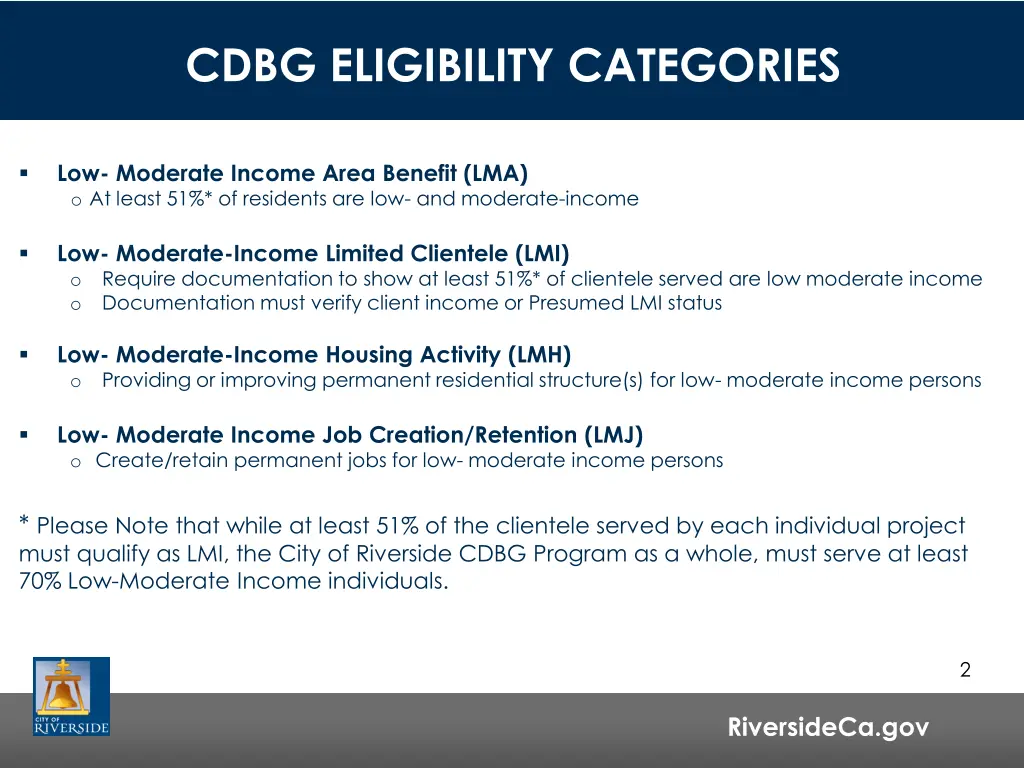 cdbg eligibility categories