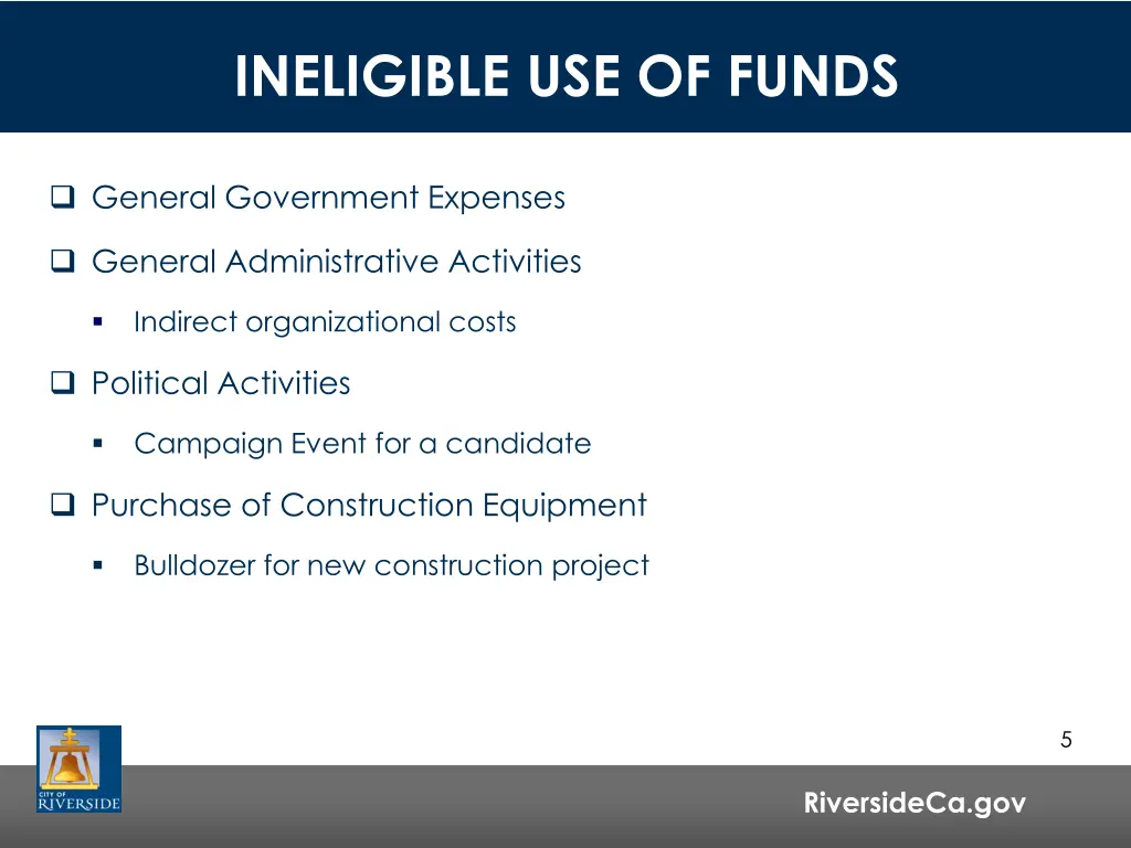 ineligible use of funds