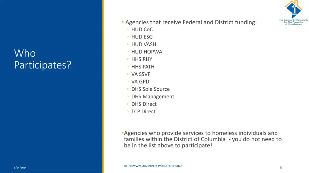 agencies that receive federal and district