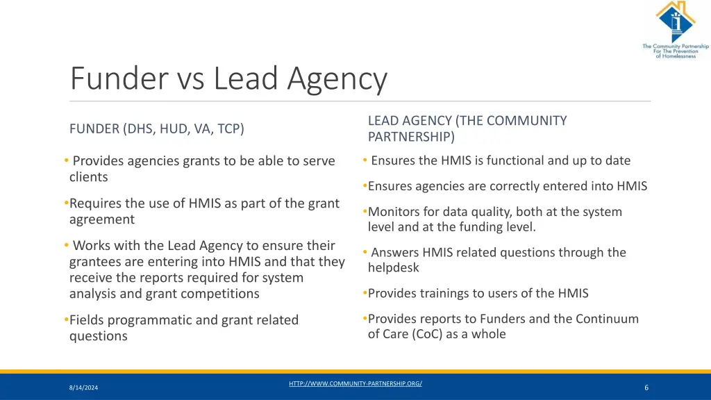 funder vs lead agency