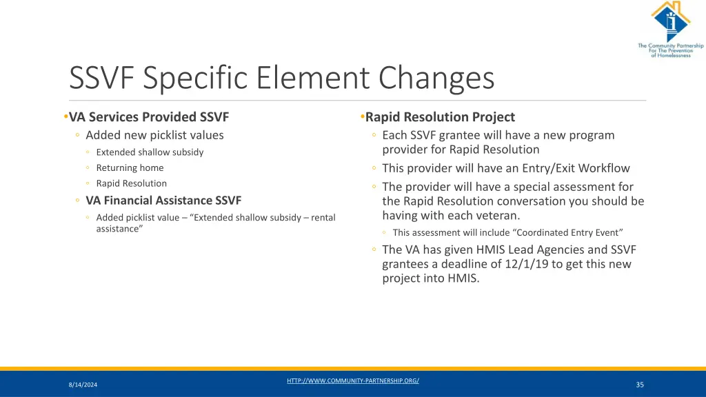 ssvf specific element changes