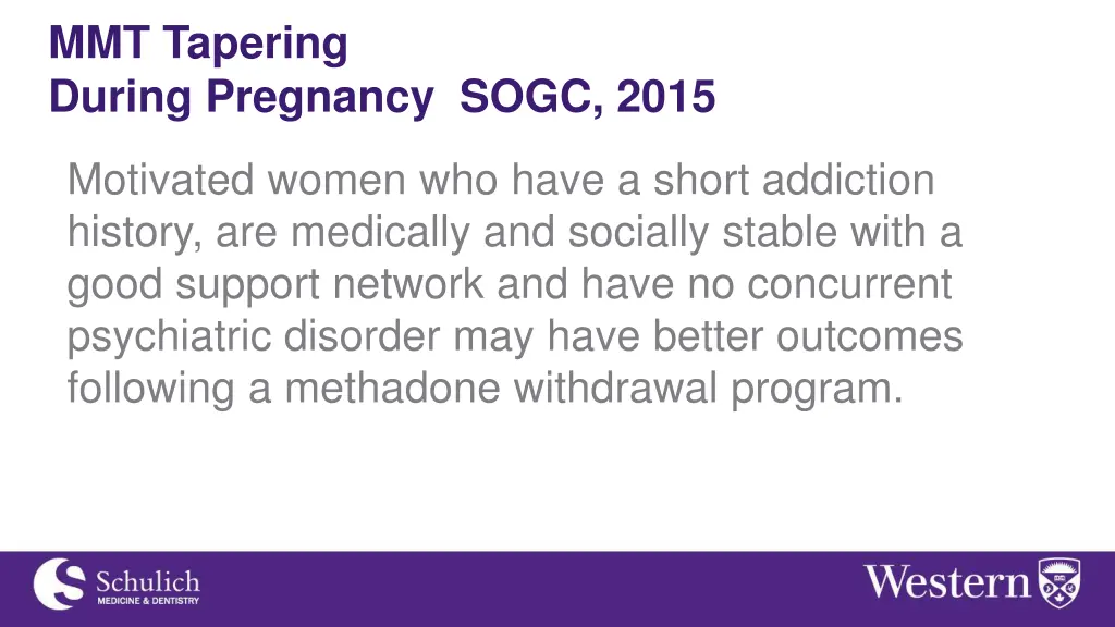 mmt tapering during pregnancy sogc 2015