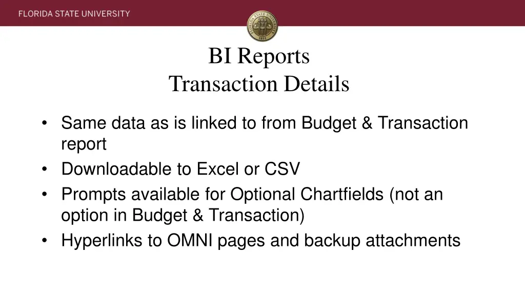 bi reports transaction details