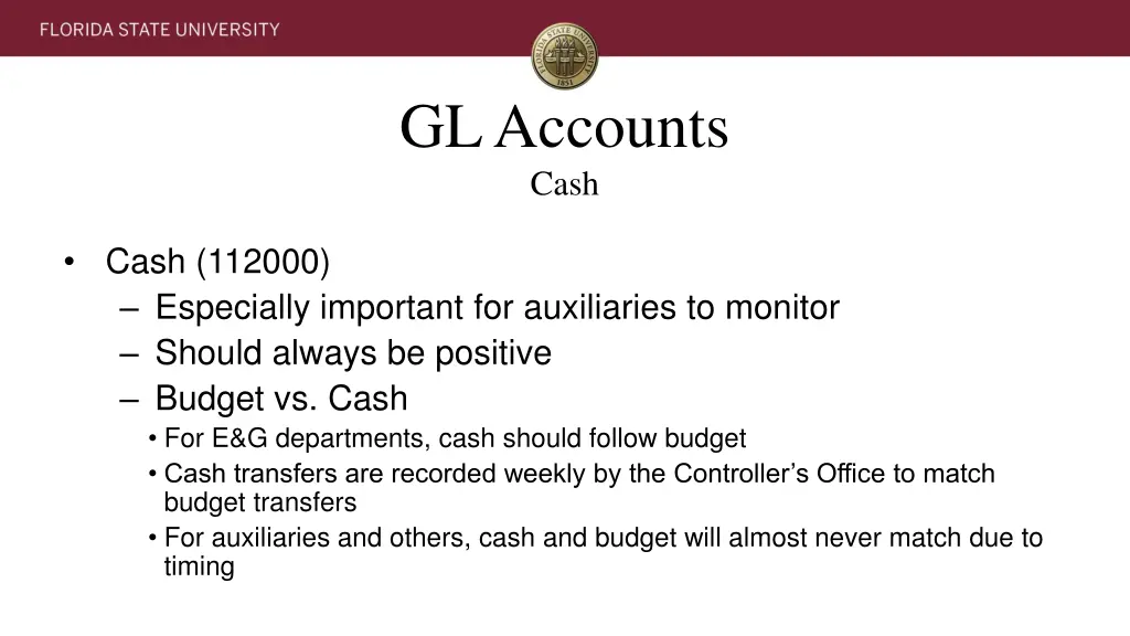 gl accounts cash