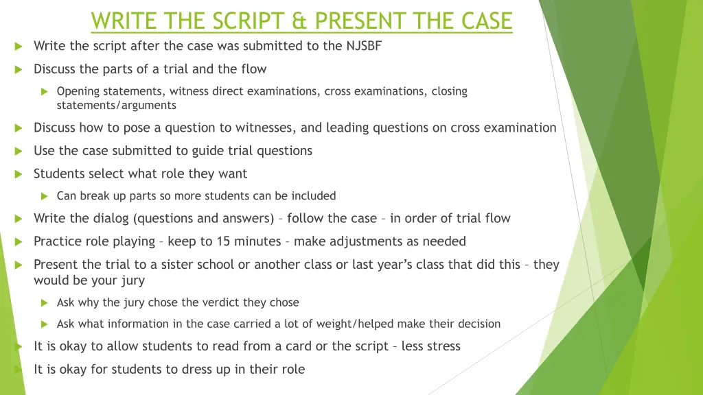 write the script present the case write