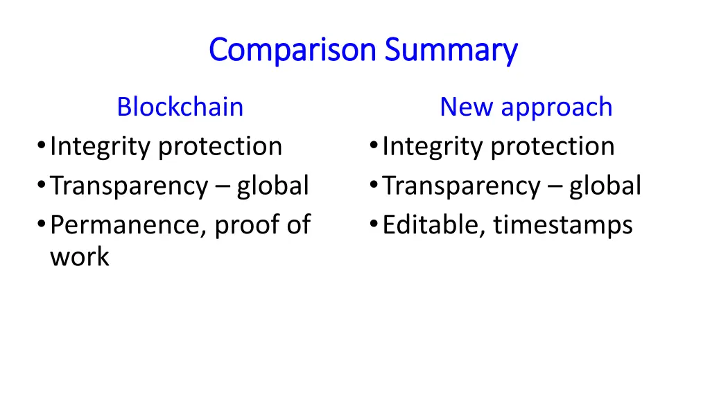 comparison summary comparison summary