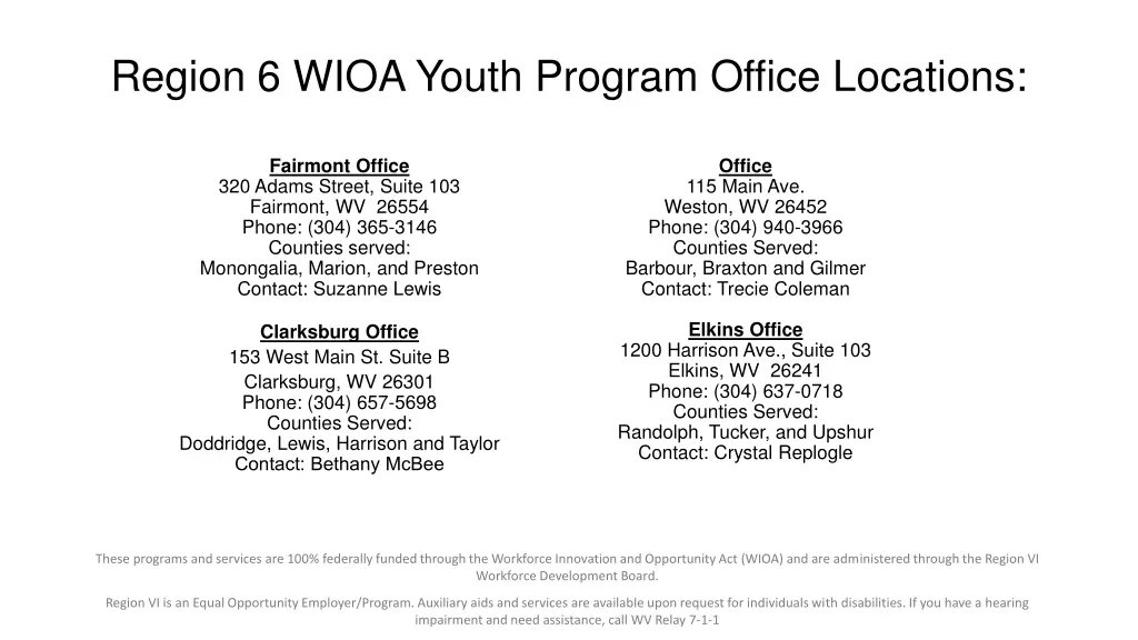 region 6 wioa youth program office locations