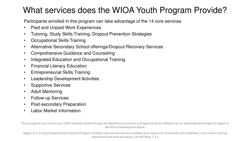 what services does the wioa youth program provide