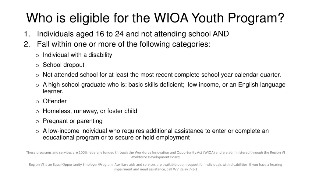 who is eligible for the wioa youth program