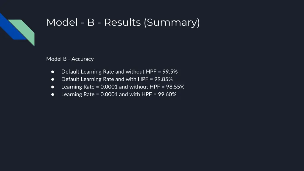 model b results summary