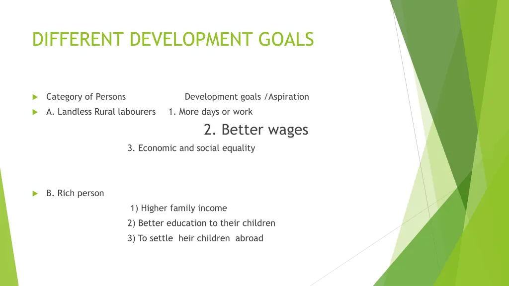 different development goals