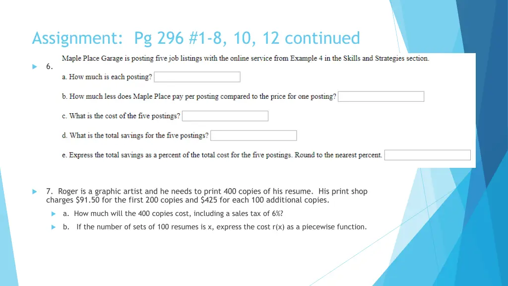 assignment pg 296 1 8 10 12 continued