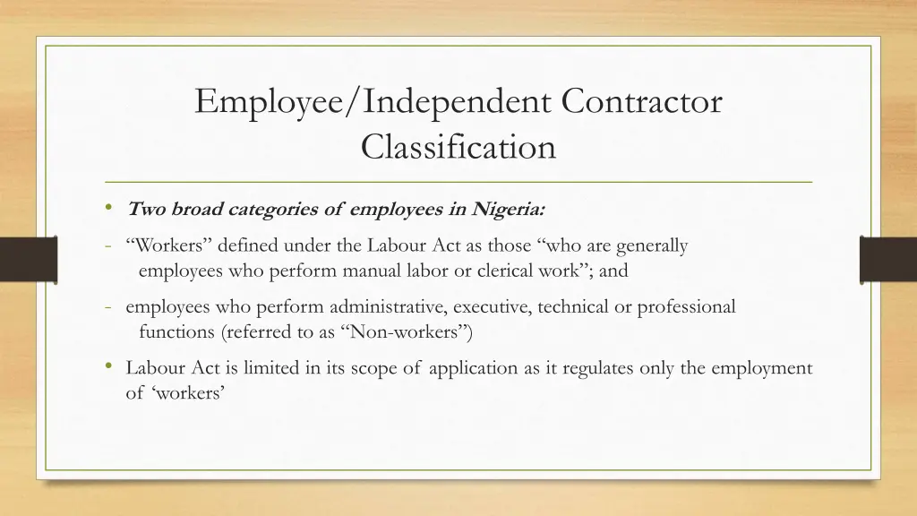 employee independent contractor classification