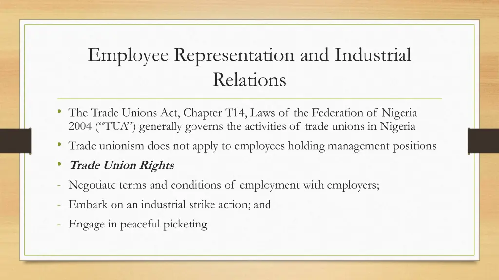 employee representation and industrial relations