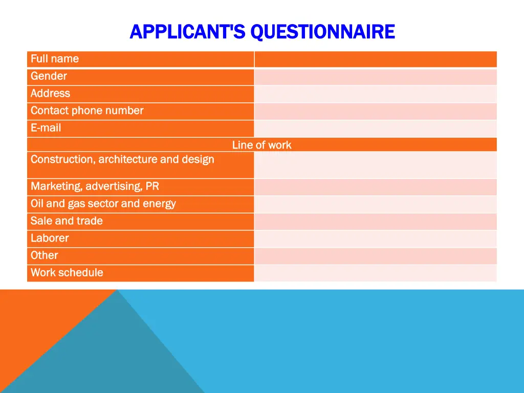 applicant s questionnaire applicant