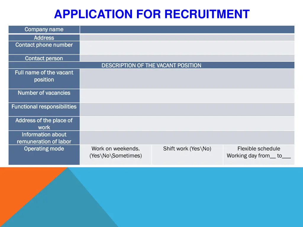 application for recruitment