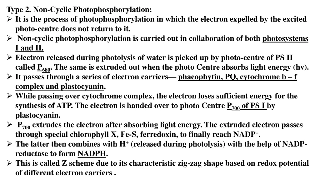 type 2 non cyclic photophosphorylation