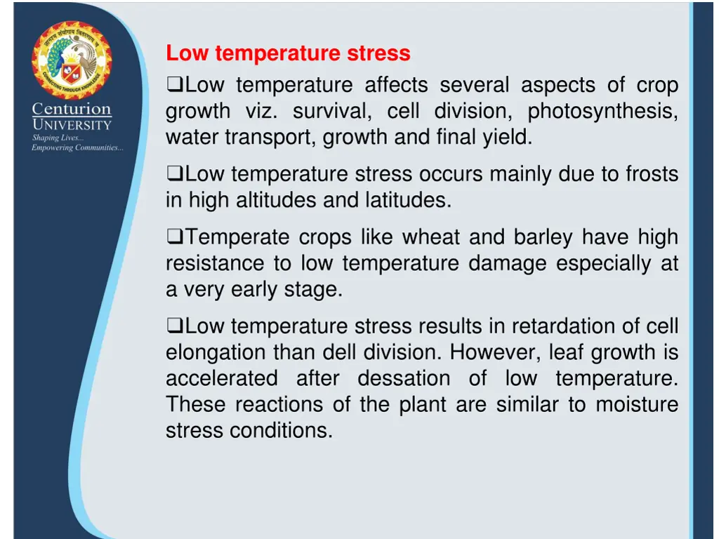 low temperature stress low temperature affects