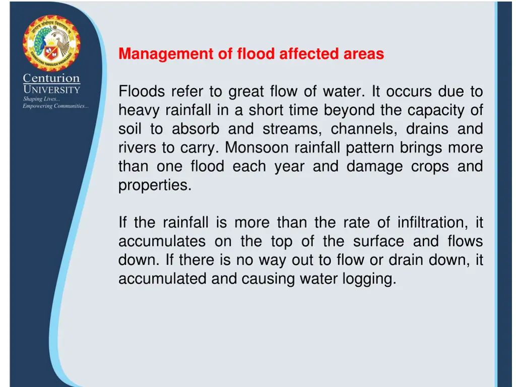 management of flood affected areas