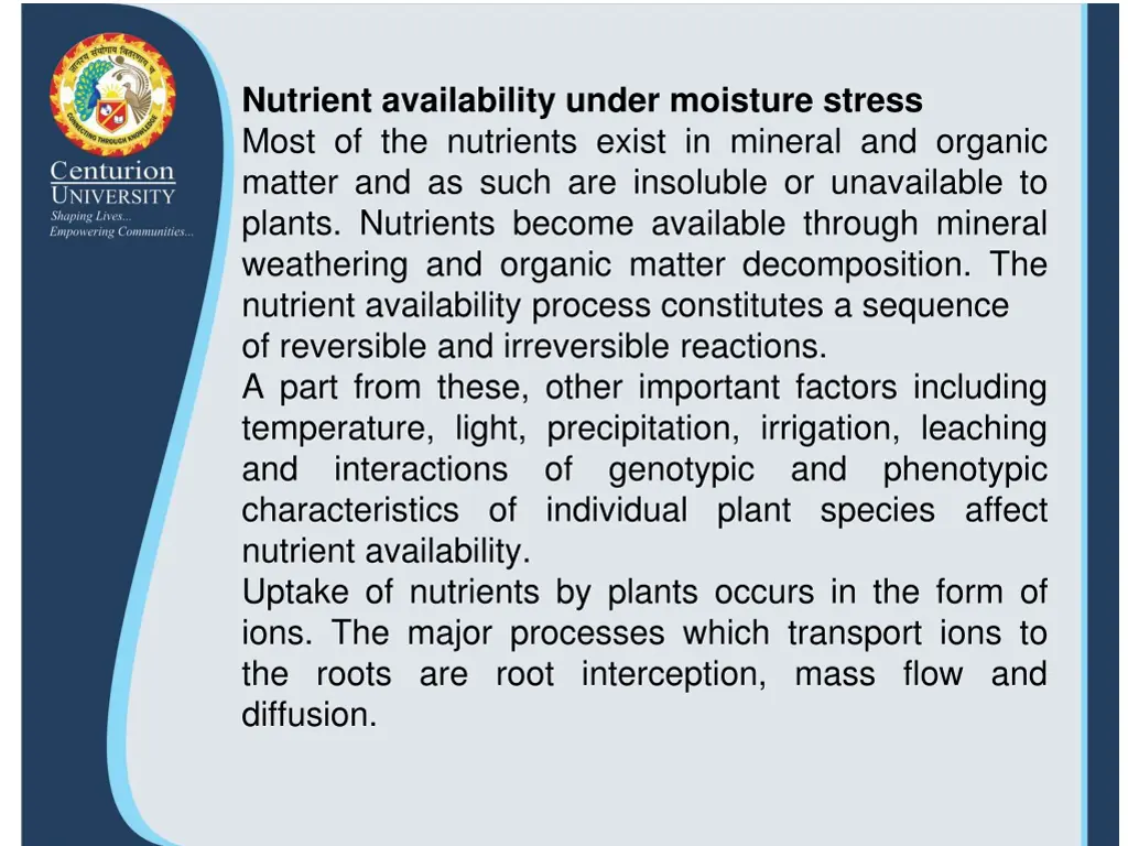 nutrient availability under moisture stress most