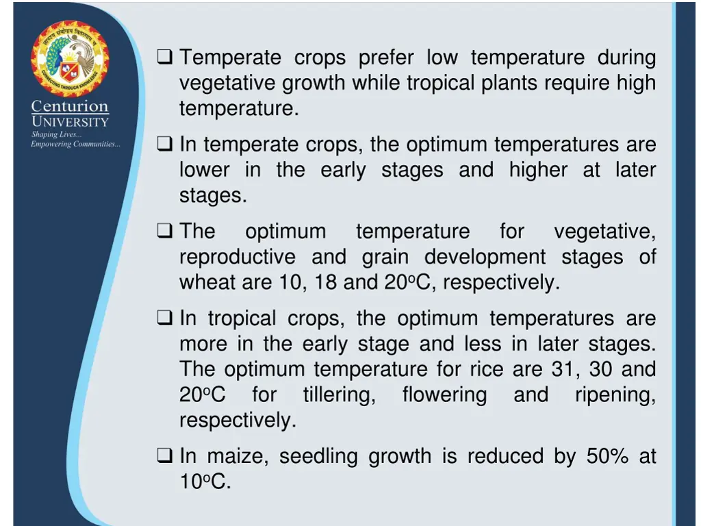 temperate crops prefer low temperature during