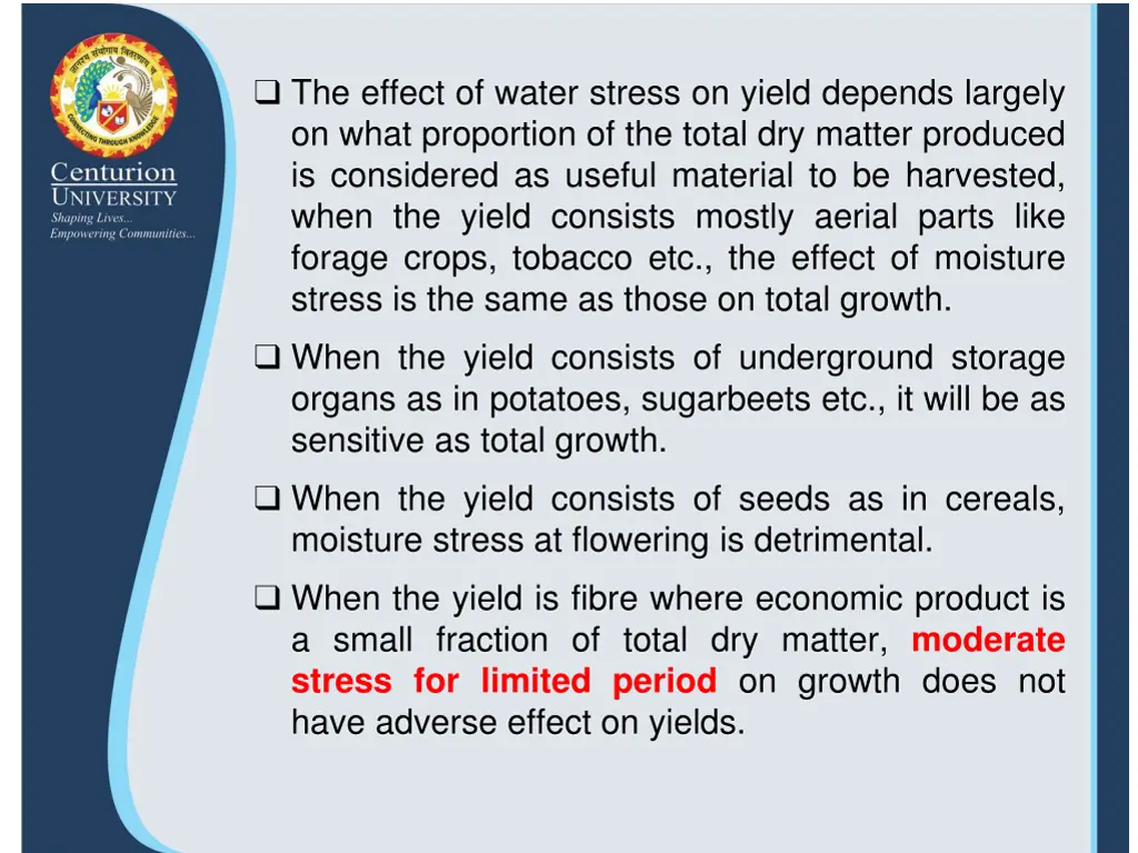 the effect of water stress on yield depends