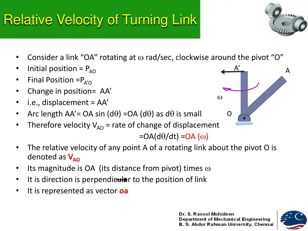 relative velocity of turning link