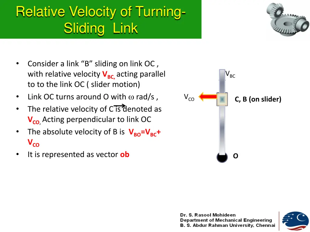 relative velocity of turning sliding link