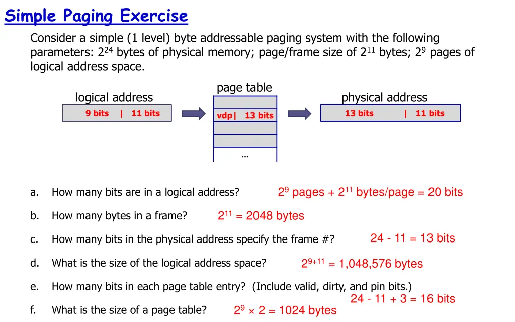 simple paging exercise consider a simple 1 level 1