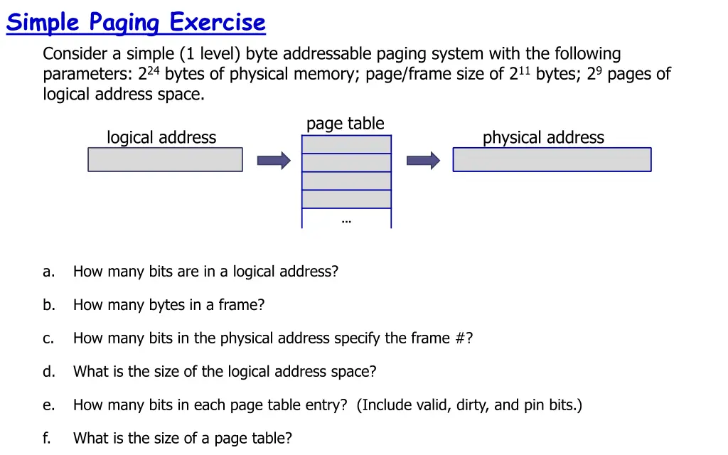 simple paging exercise consider a simple 1 level