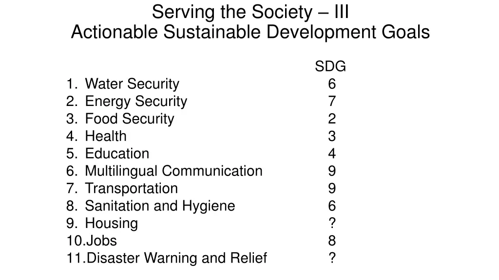 serving the society iii actionable sustainable