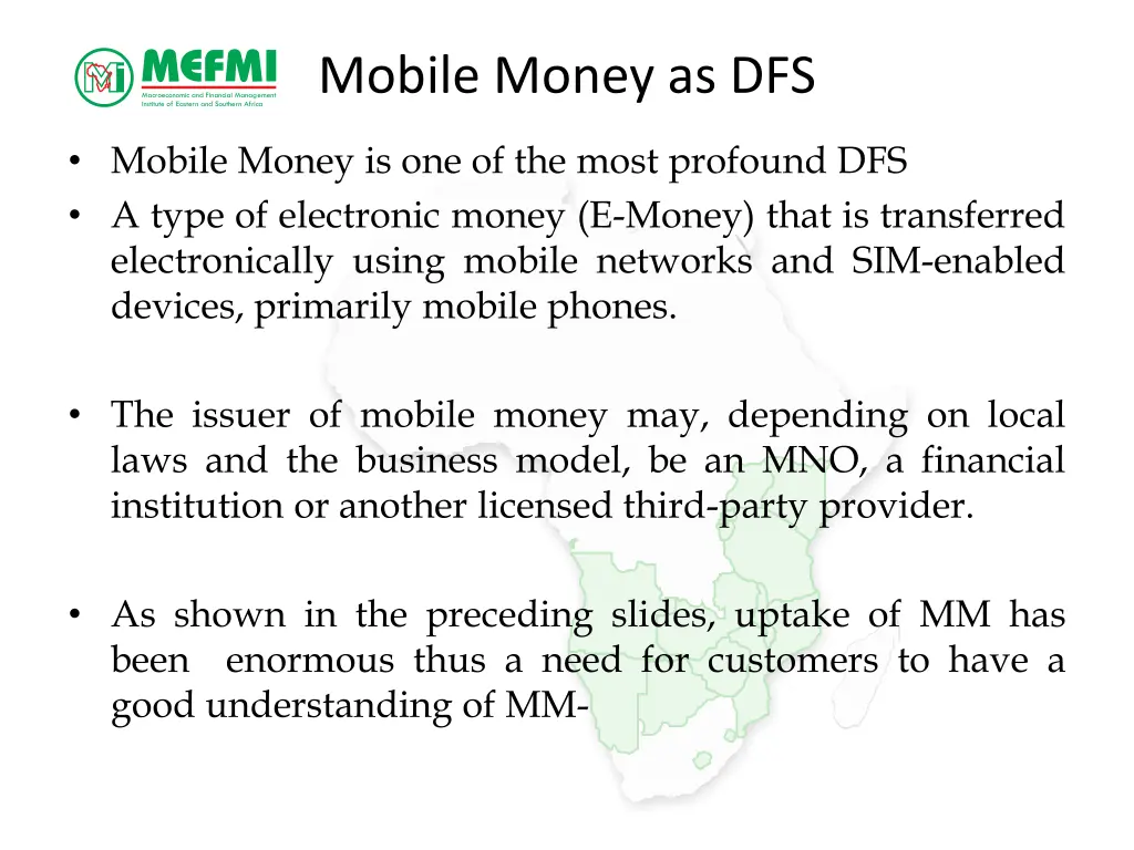 mobile money as dfs