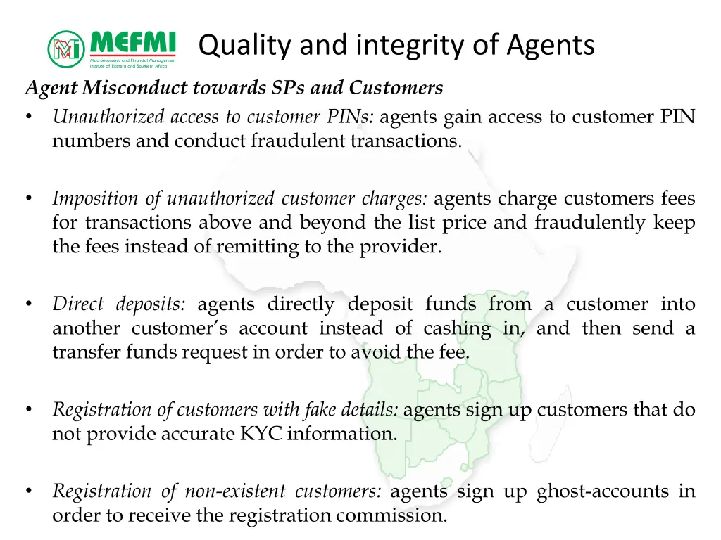 quality and integrity of agents 1