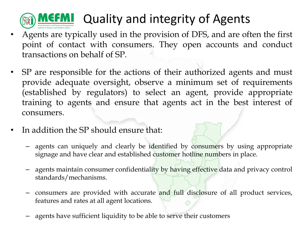 quality and integrity of agents