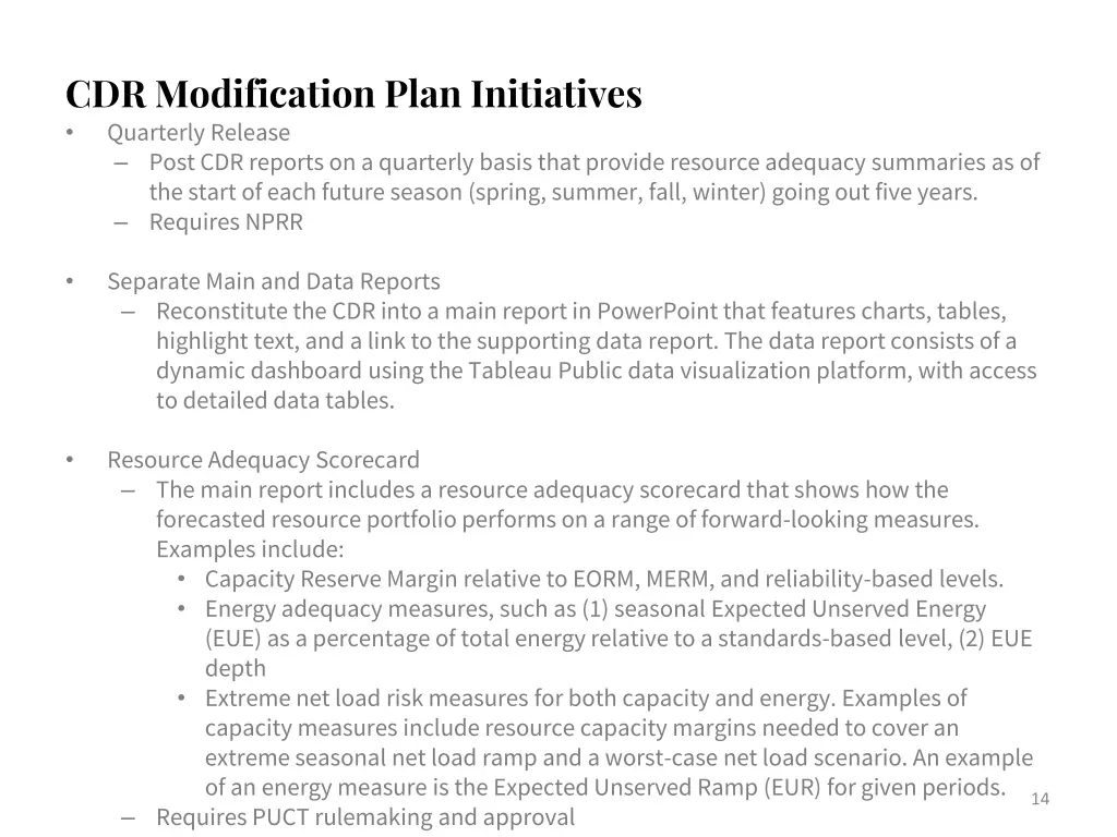 cdr modification plan initiatives quarterly