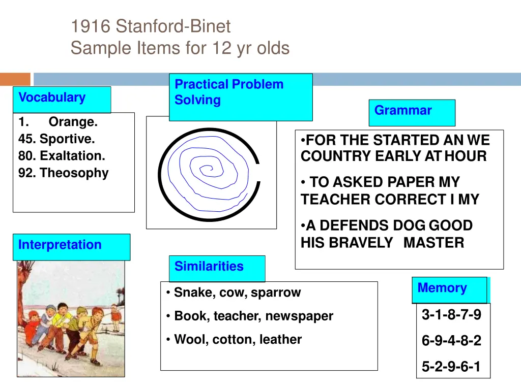 1916 stanford binet sample items for 12 yr olds