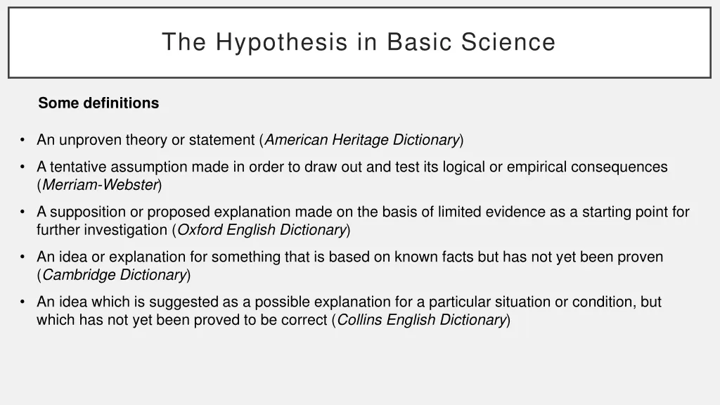 the hypothesis in basic science 1