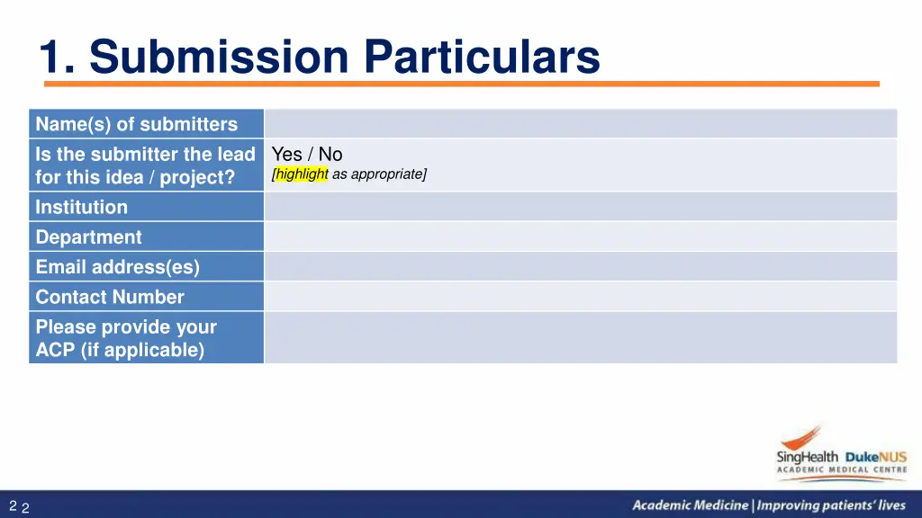 1 submission particulars