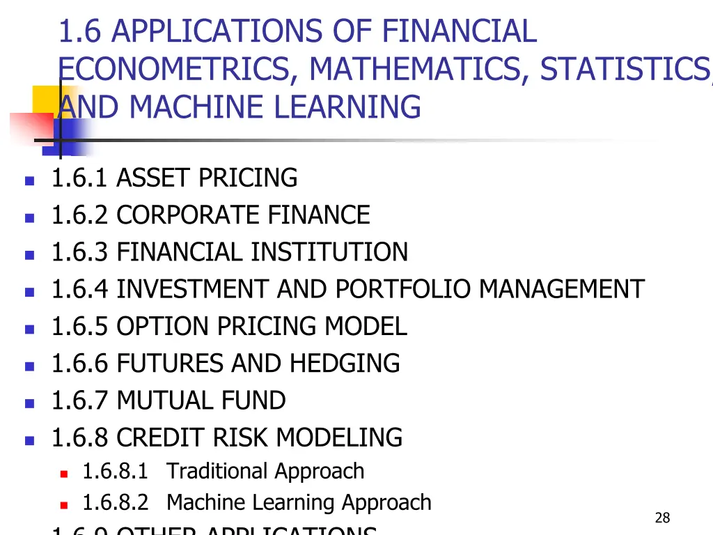 1 6 applications of financial econometrics