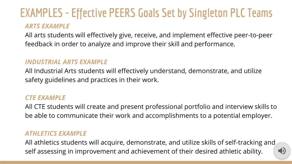 examples effective peers goals set by singleton