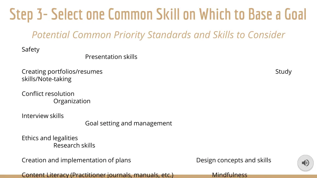 step 3 select one common skill on which to base